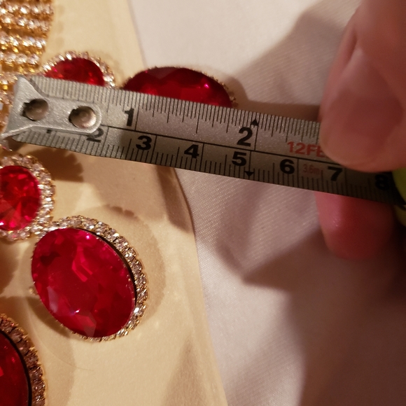 Red Ruby Rhinestone Necklace Set - Picture 8 of 12